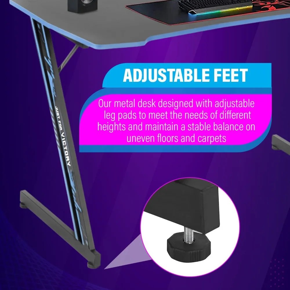47 Inch Modern Z-Shaped Gaming Desk Computer Desk for Home Office with Headphone Hook - Sturdy Workstation Table