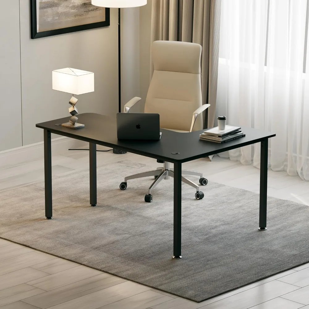 60 Inch Black Corner L Shaped Computer Desk, Home Office Gaming Study Work Writing Table Long Large Sturdy Workstation Simple M