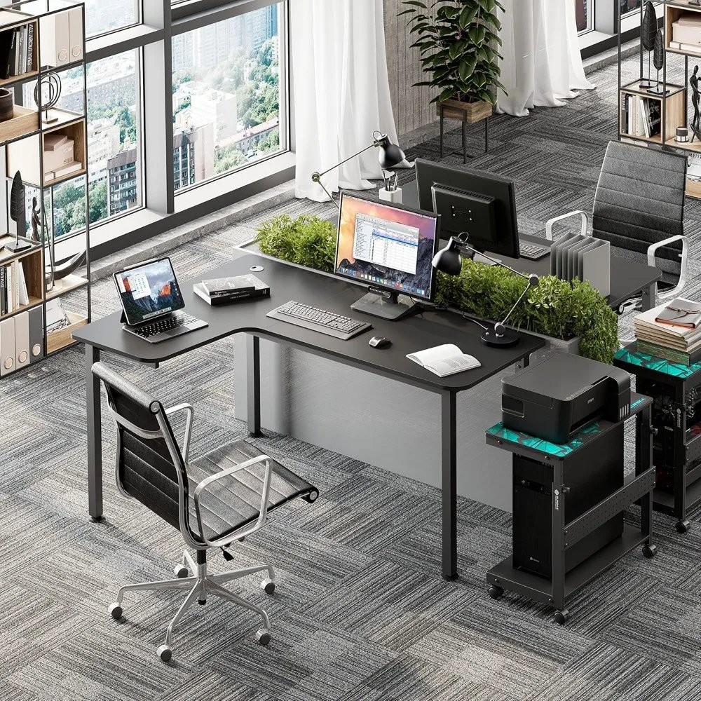 60 Inch Black Corner L Shaped Computer Desk, Home Office Gaming Study Work Writing Table Long Large Sturdy Workstation Simple M