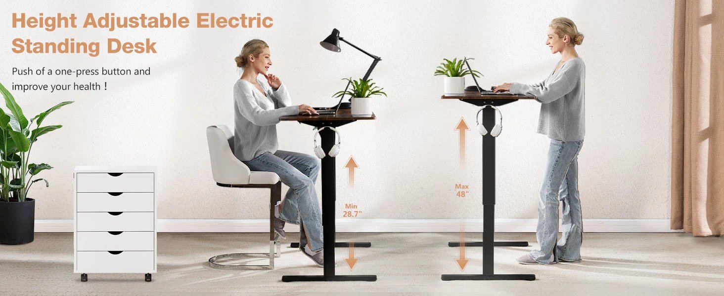 JHK Electric Desk Height Adjustable 63x24 Inch Stand Up Sit Stand Computer Workstation Ergonomic Work Table For Home Office