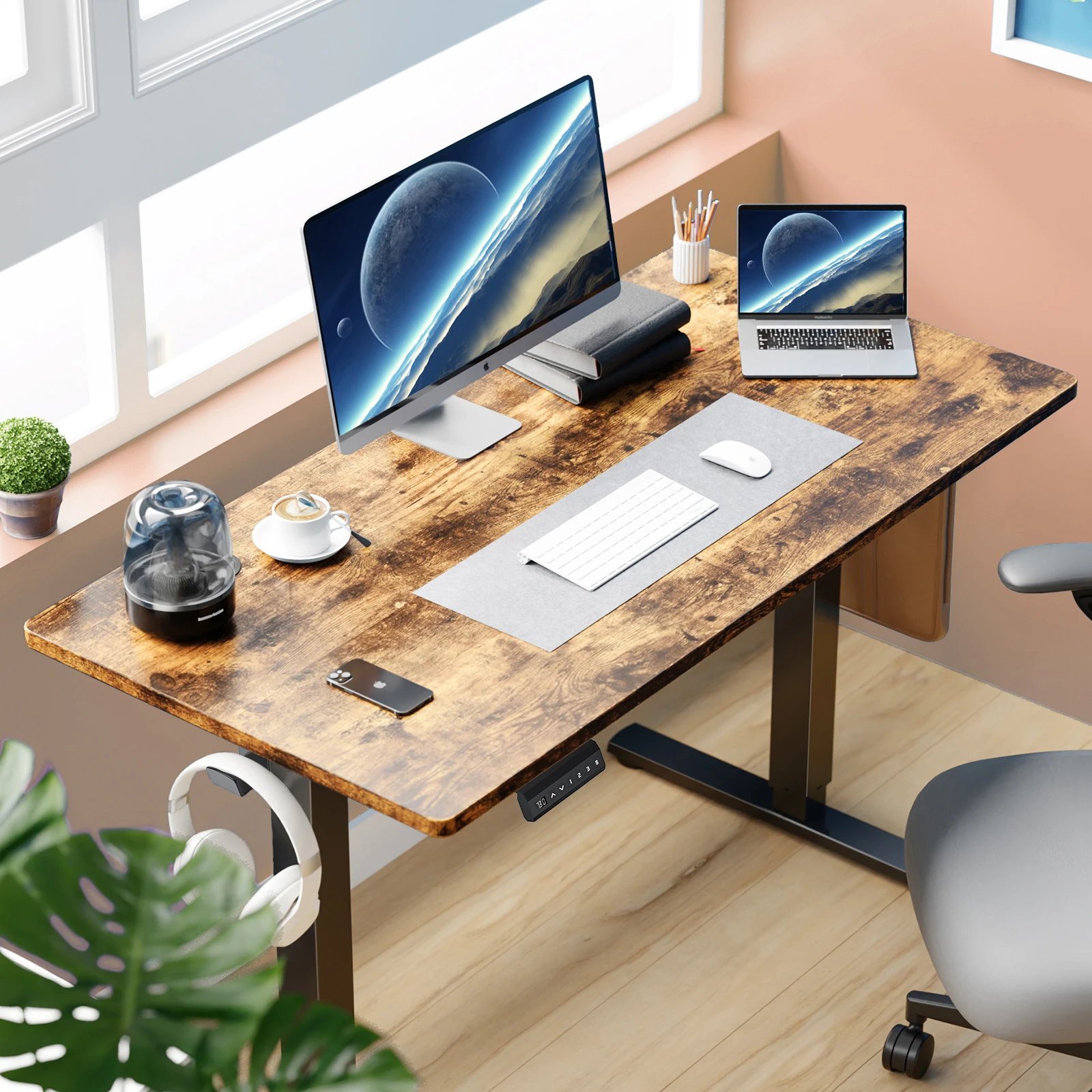JHK Electric Desk Height Adjustable 63x24 Inch Stand Up Sit Stand Computer Workstation Ergonomic Work Table For Home Office