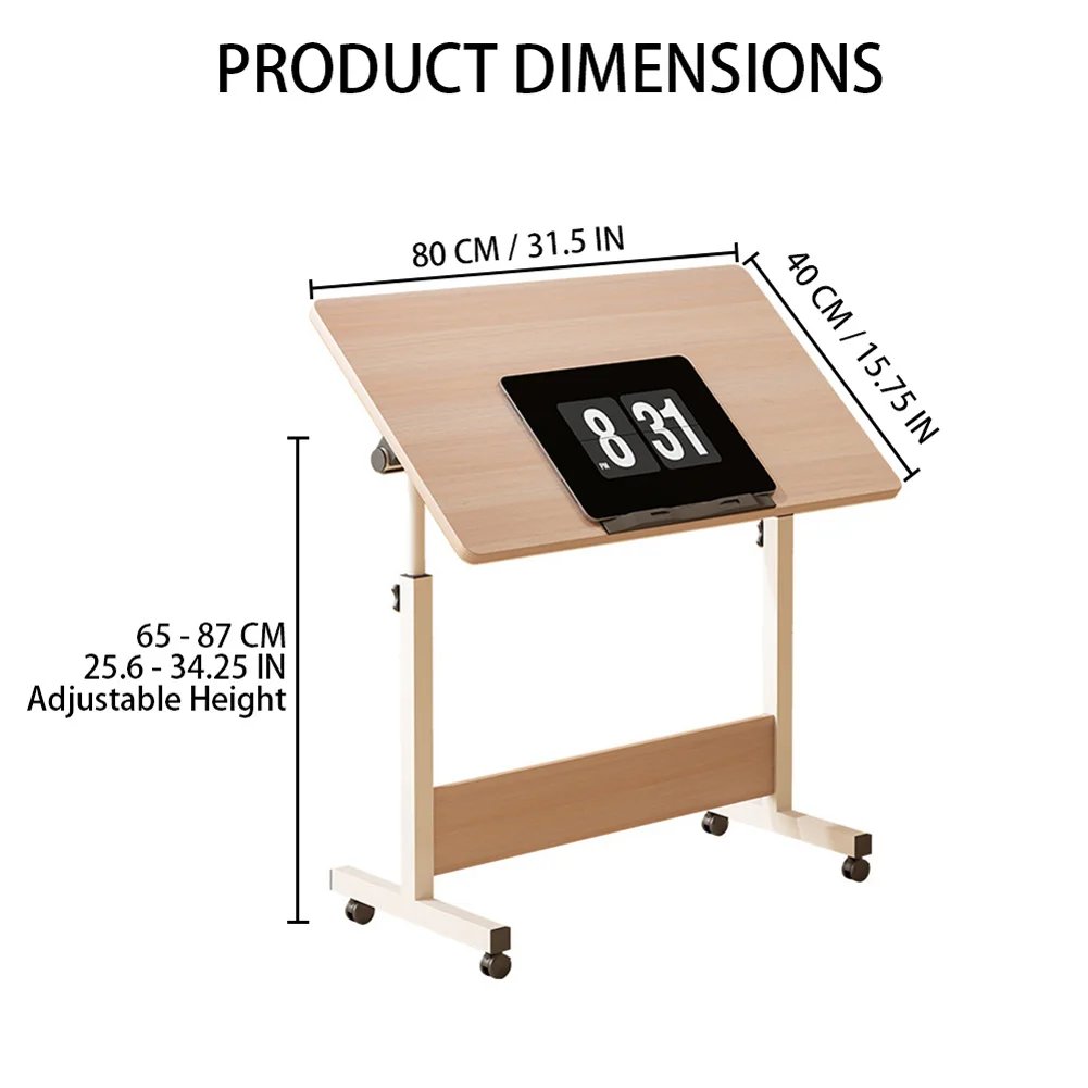 Small Standing Rable Adjustable Height Mobile Stand Up Desk With Wheels, Home Office Computer Workstations, 80x40cm Tabletop