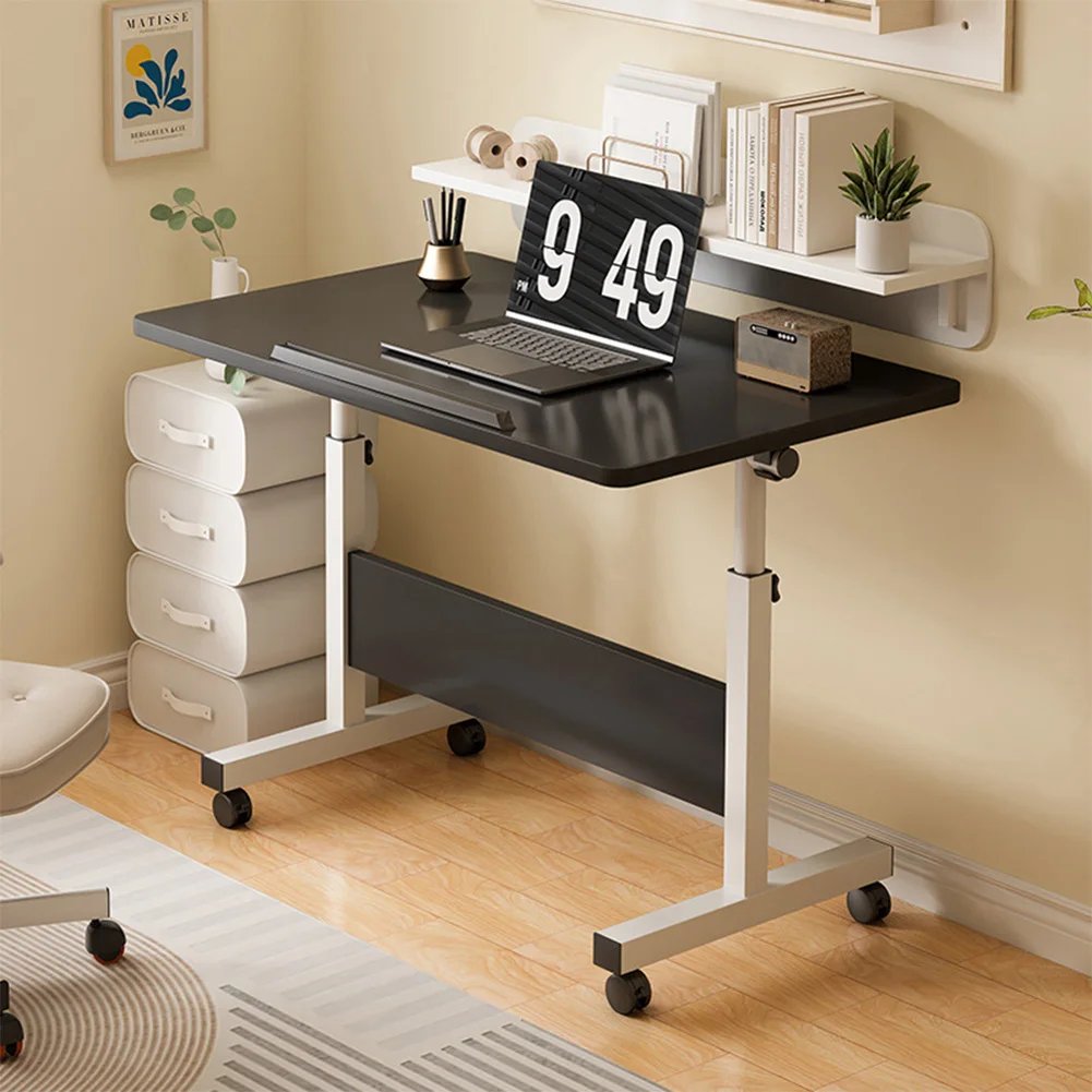 Small Standing Rable Adjustable Height Mobile Stand Up Desk With Wheels, Home Office Computer Workstations, 80x40cm Tabletop