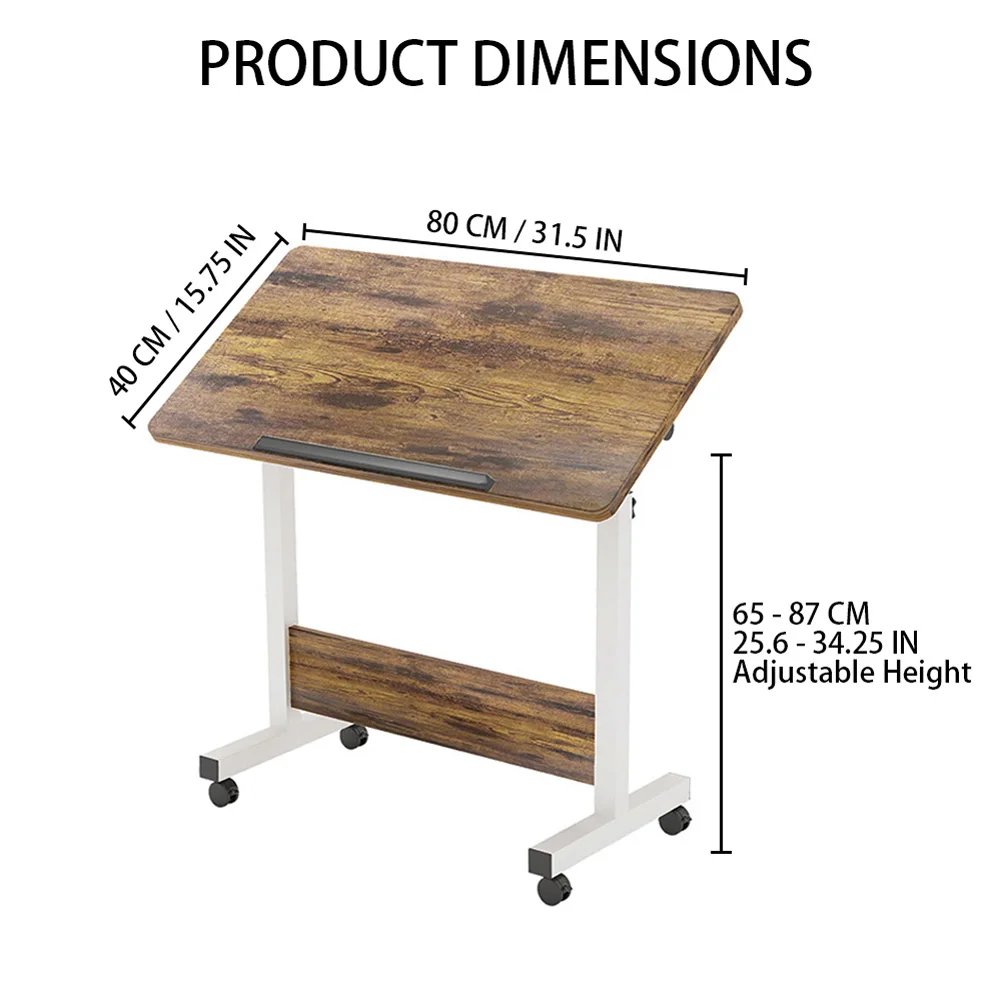Small Standing Rable Adjustable Height Mobile Stand Up Desk With Wheels, Home Office Computer Workstations, 80x40cm Tabletop