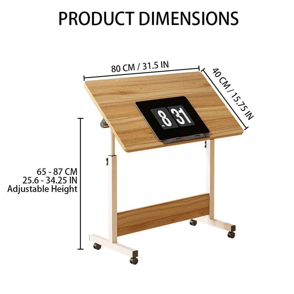 Small Standing Rable Adjustable Height Mobile Stand Up Desk With Wheels, Home Office Computer Workstations, 80x40cm Tabletop