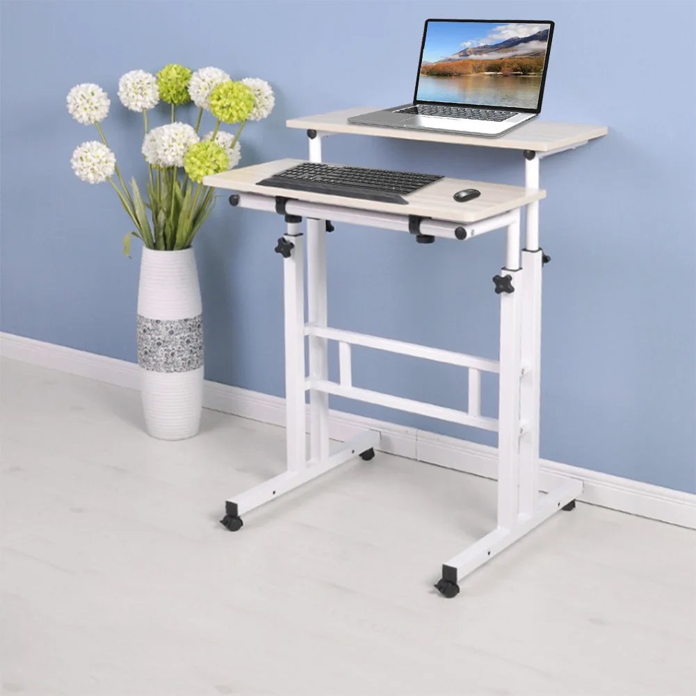 60cm Adjustable Height Stand Up Laptop Desk Computer Standing Desk with Rollers Laptop Computer Stand Desk Stand Up Laptop Desk