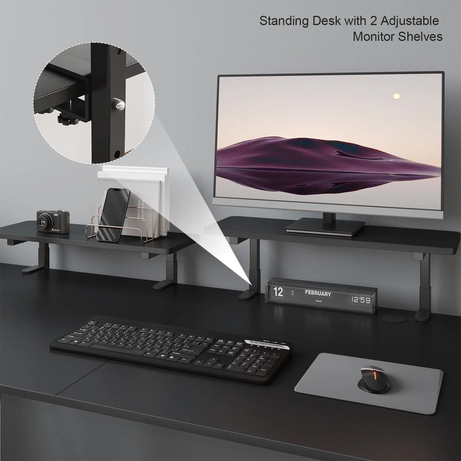Standing Desk w/ 2 Adjustable Monitor Shelves,Electric Stand Up Desk with Memory Controller & Adjustable Height