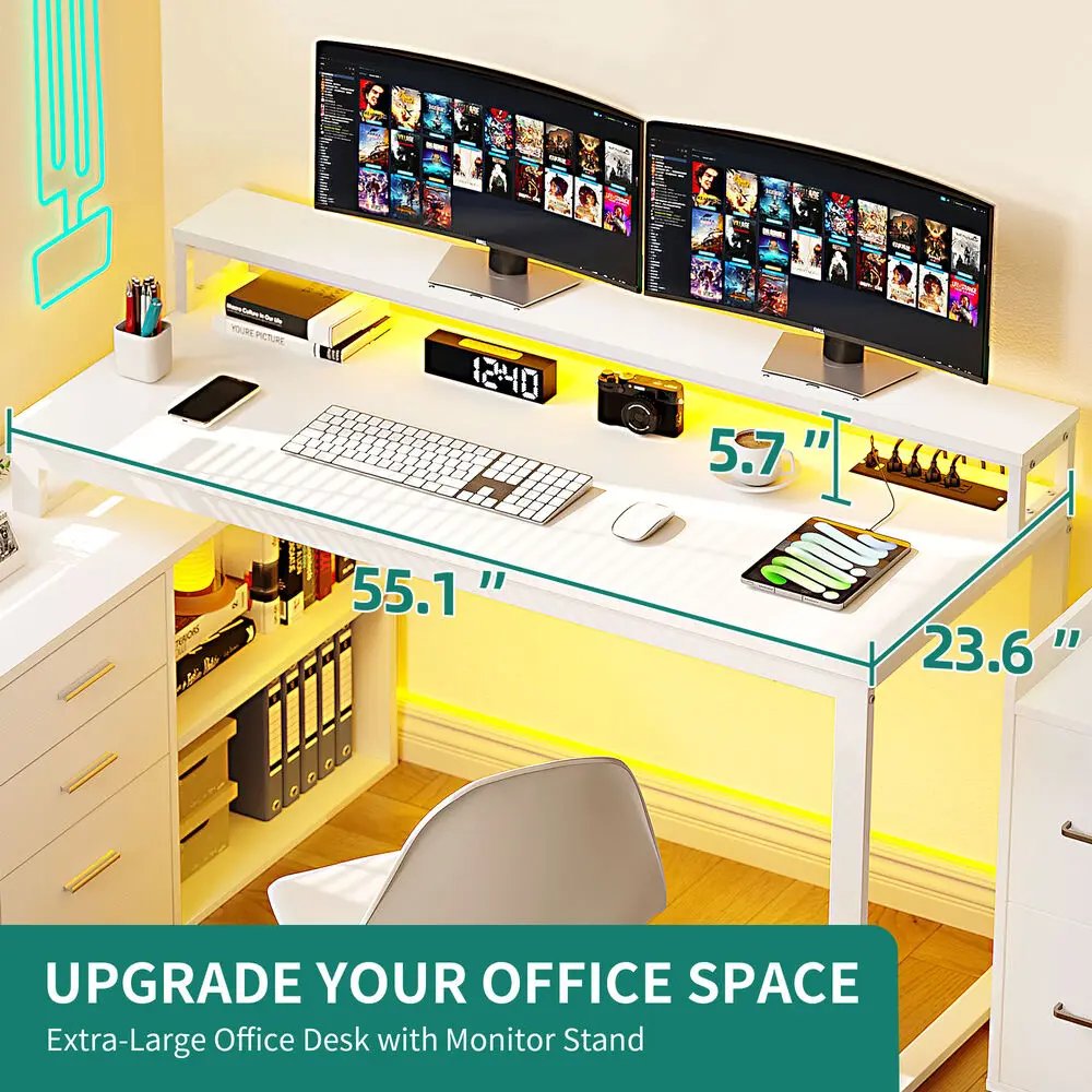 L-Shaped Gaming Computer Desk Home Office Desk File Drawers