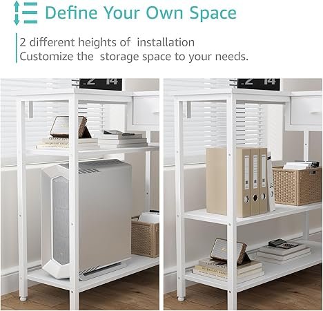 White L Shaped Desk With Drawers - 48 H Corner Computer Desk With Shelves Storage, Reversible L-Shaped Pc Desks With Power