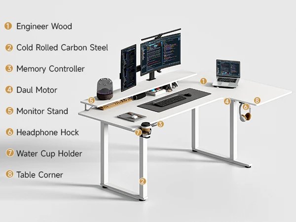 Standing Desk,63/71x43 Inches L Shaped Desk with 4 Legs,Dual Motor & Memory Controller,Electric Stand Up Desk Adjustable Height