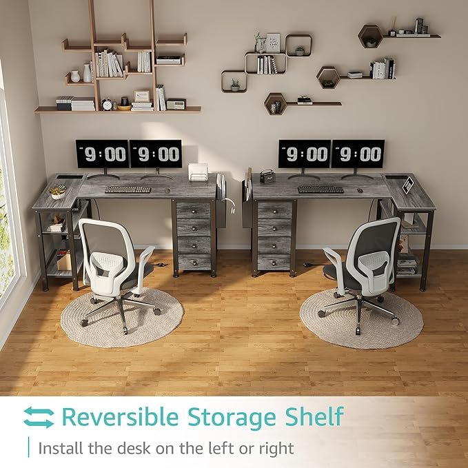 L Shaped Computer Desk With Drawers & Storage Shelves, 47 H Small Corner Desk With Power Outlet For Home Office Bedroom,