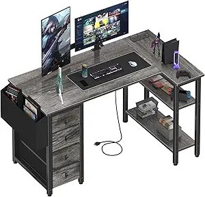 L Shaped Computer Desk With Drawers & Storage Shelves, 47 H Small Corner Desk With Power Outlet For Home Office Bedroom,