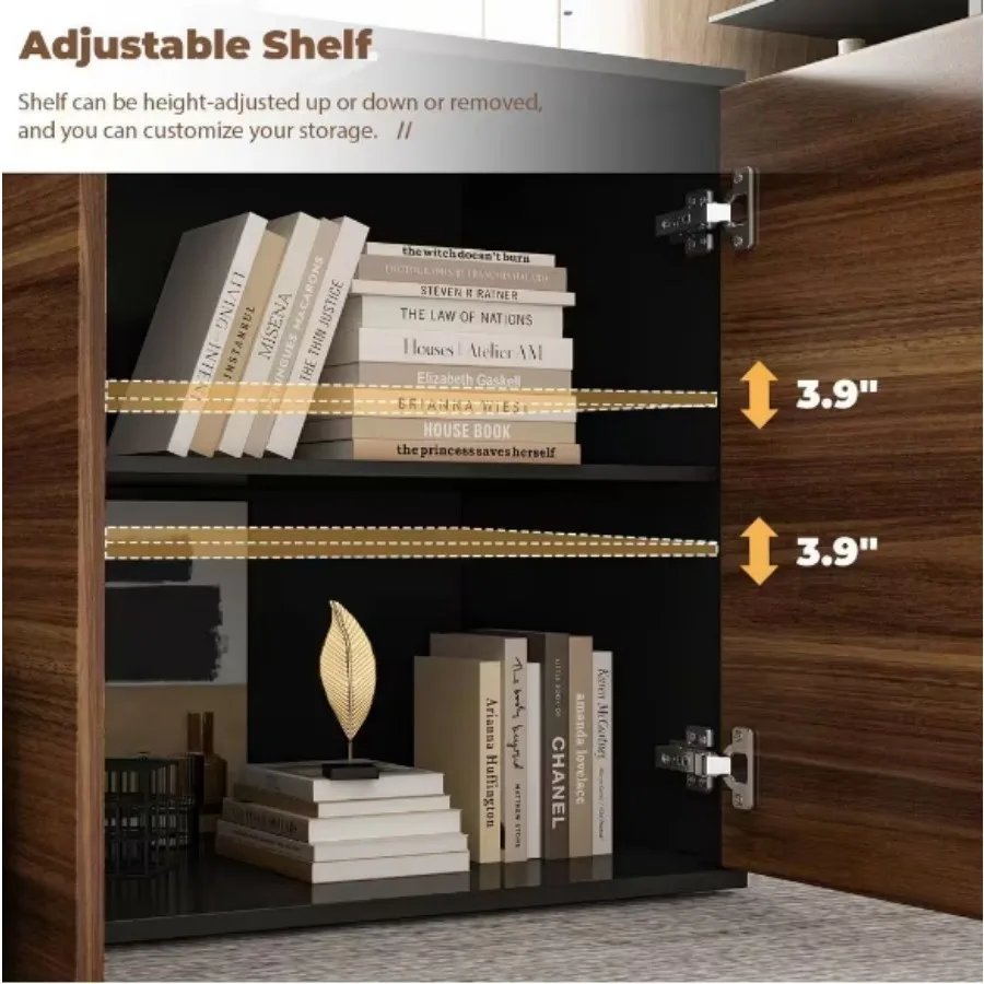 54.3 in. Reversible L-Shaped Brown Wood Computer And Gaming Desks Office Working Table With Adjustable Shelves, Drawers