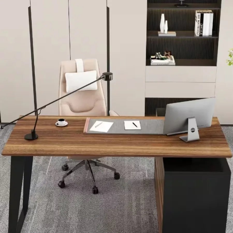 54.3 in. Reversible L-Shaped Brown Wood Computer And Gaming Desks Office Working Table With Adjustable Shelves, Drawers