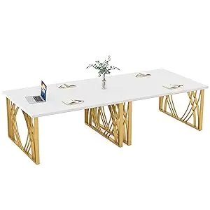 55’’ Large Modern Computer Desk, White & Gold Luxury Laptop PC Student Table, Sturdy Writing Workstation for Home & Office