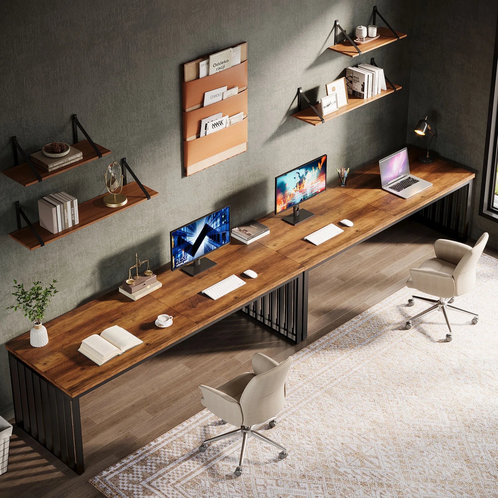 Tribesigns 78''Modern Large Office Desk, 2-Person Computer Workstation, Industrial Wooden Desk with Metal Legs