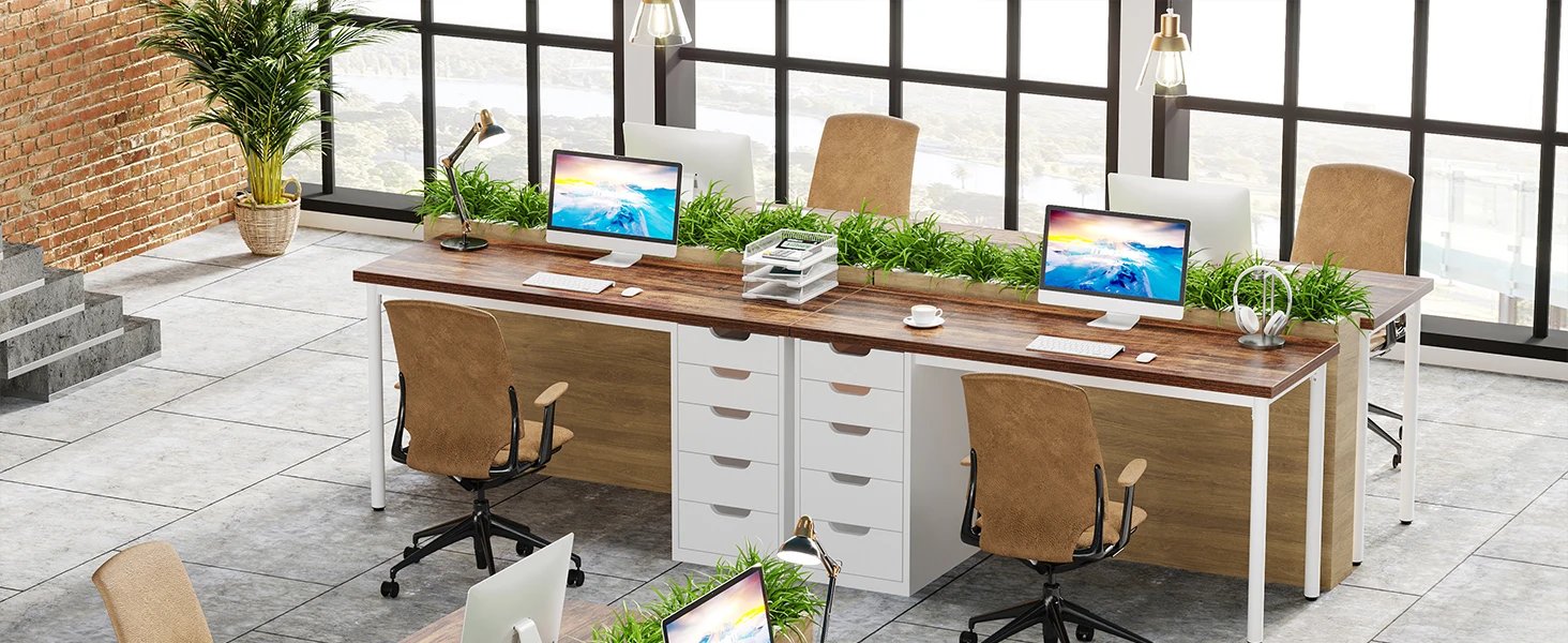 Tribesigns Computer Desk with 5 Drawers, 47 inches Rustic Brown Home Office Desk with Storage, Modern Simple Laptop Desk Study W
