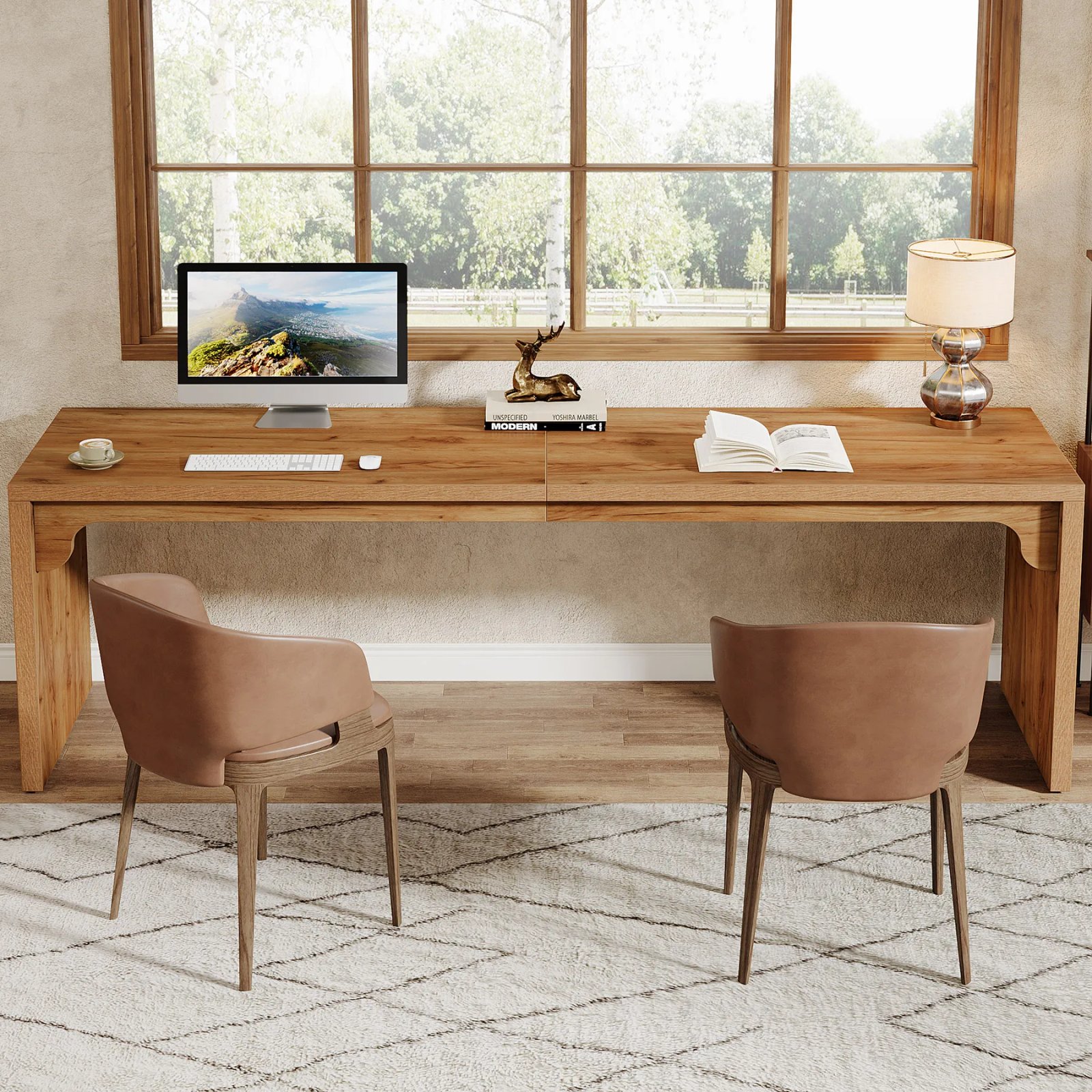 Tribesigns 78.7 Inches Long Computer Desk, Wooden Extra Long Desk Double Desk Workstation, 2 Person Desk for Home Office