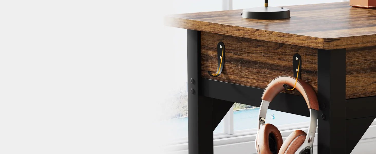Computer Desk, 200 x 60 x 82 cm, Double Long Desk with 2 Drawers, Office Table, Work Table, Office Furniture