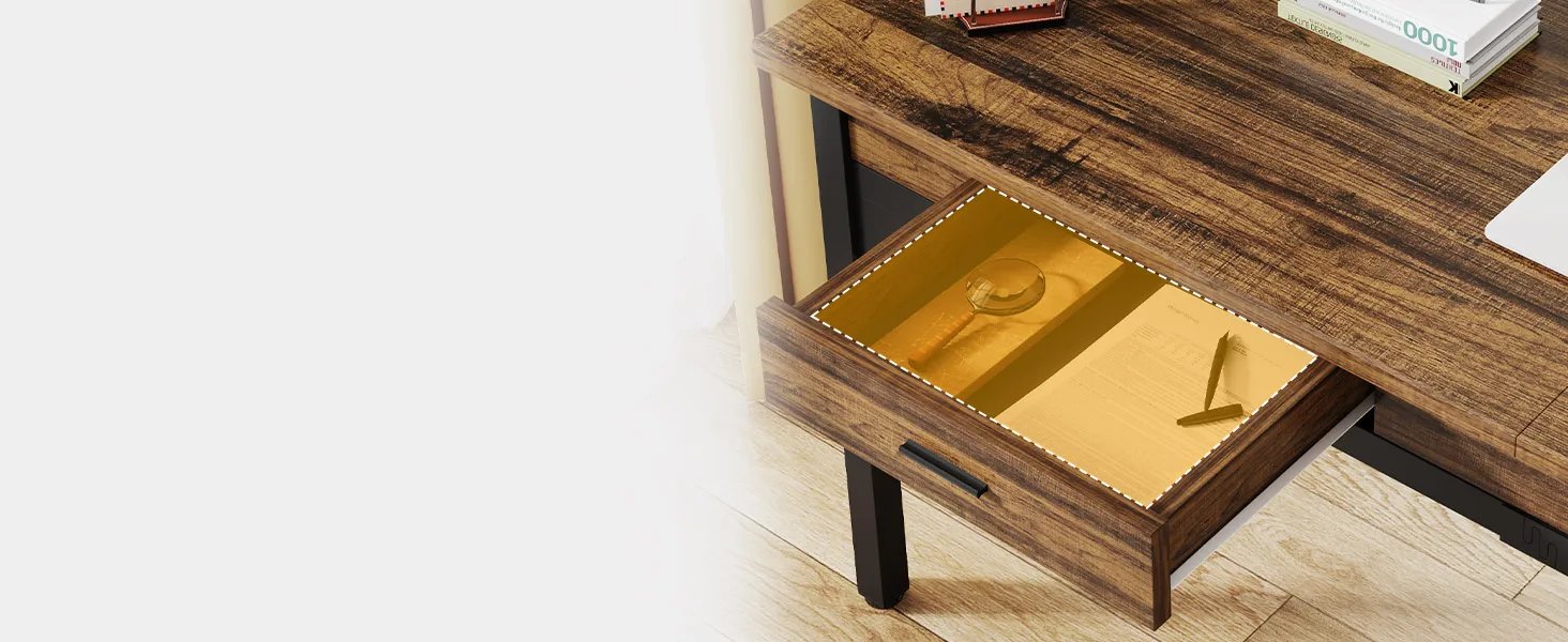 Computer Desk, 200 x 60 x 82 cm, Double Long Desk with 2 Drawers, Office Table, Work Table, Office Furniture