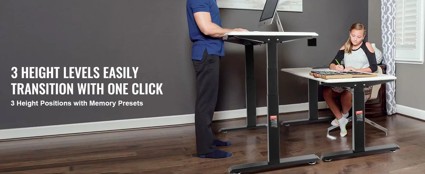 Standing Desk Frame Dual Motor Length Electric Stand Up Computer Desk Legs Home Office 3 Positions (Black Frame Only)