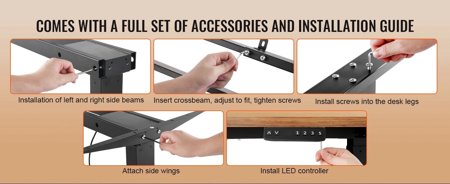 Standing Desk Frame Dual Motor Length Electric Stand Up Computer Desk Legs Home Office 3 Positions (Black Frame Only)