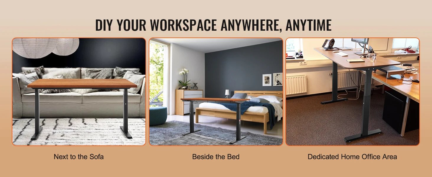 Standing Desk Frame Dual Motor Length Electric Stand Up Computer Desk Legs Home Office 3 Positions (Black Frame Only)