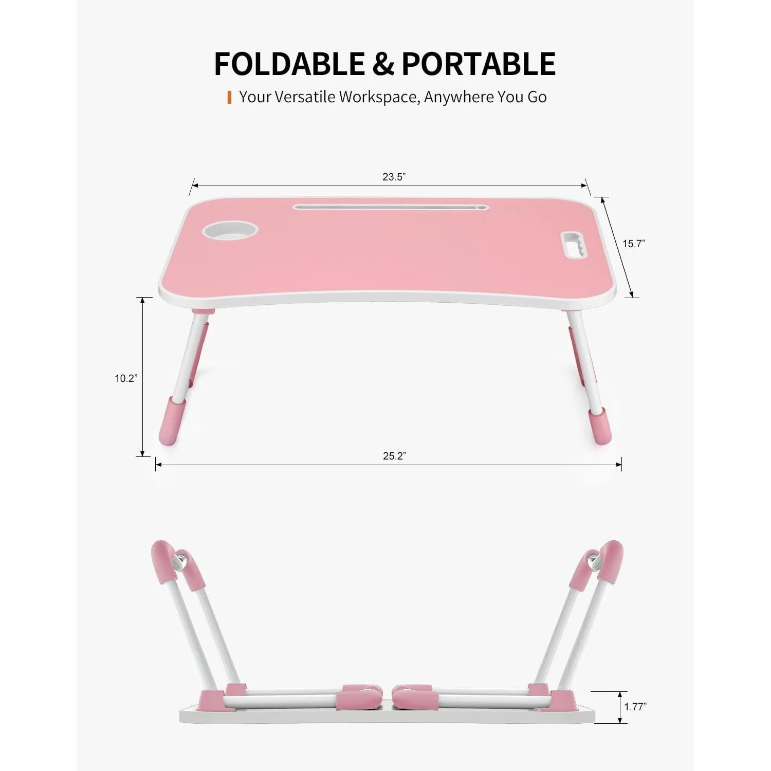 Laptop Table, Portable Lap Desk Bed Table Tray, Laptop Stand with Cup Holder & Tablet Slot & Lifting Handle for Working