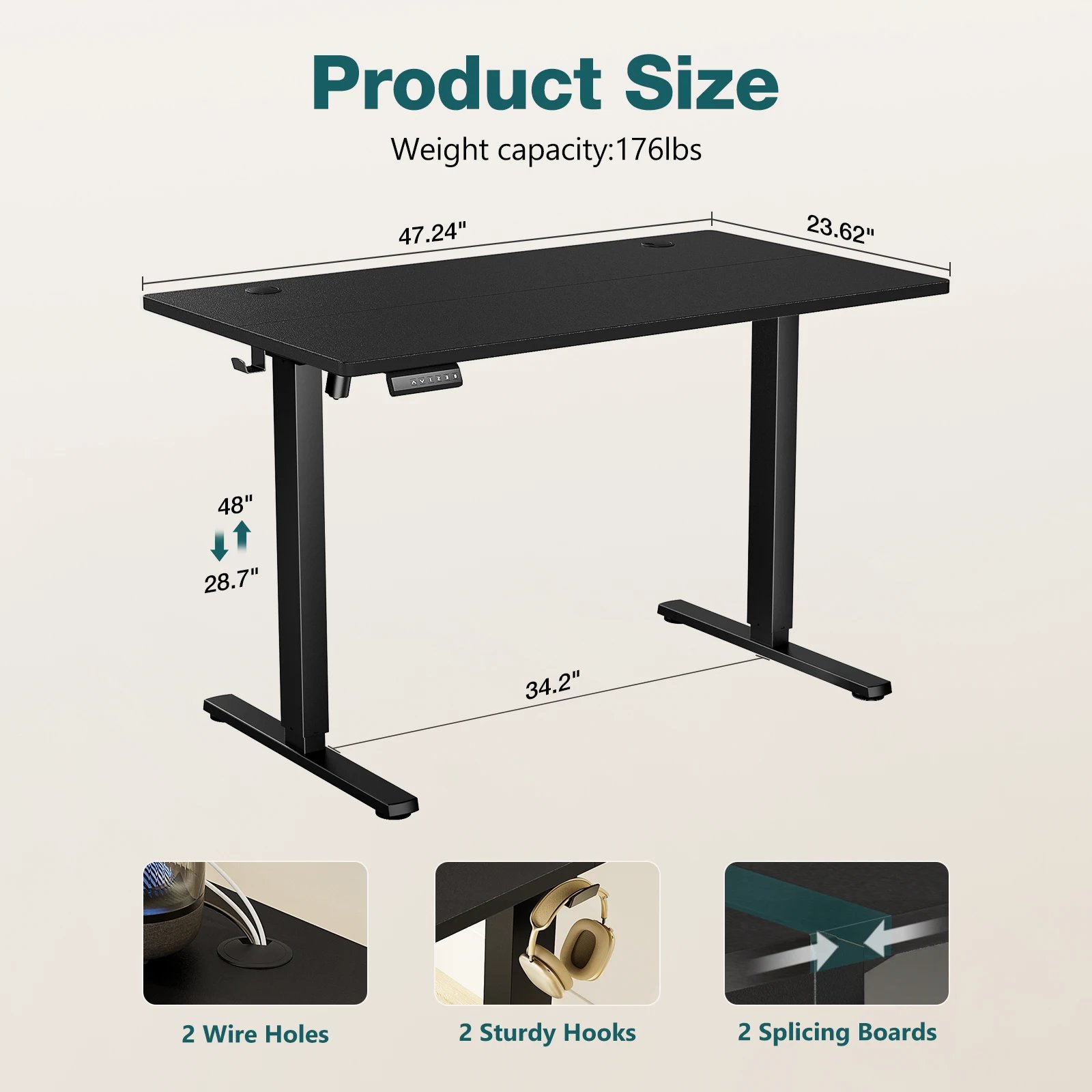 JHK Electric Standing Computer Desk Height Adjustable Workstation Ergonomic Work Table with Metal Frame For Home Office