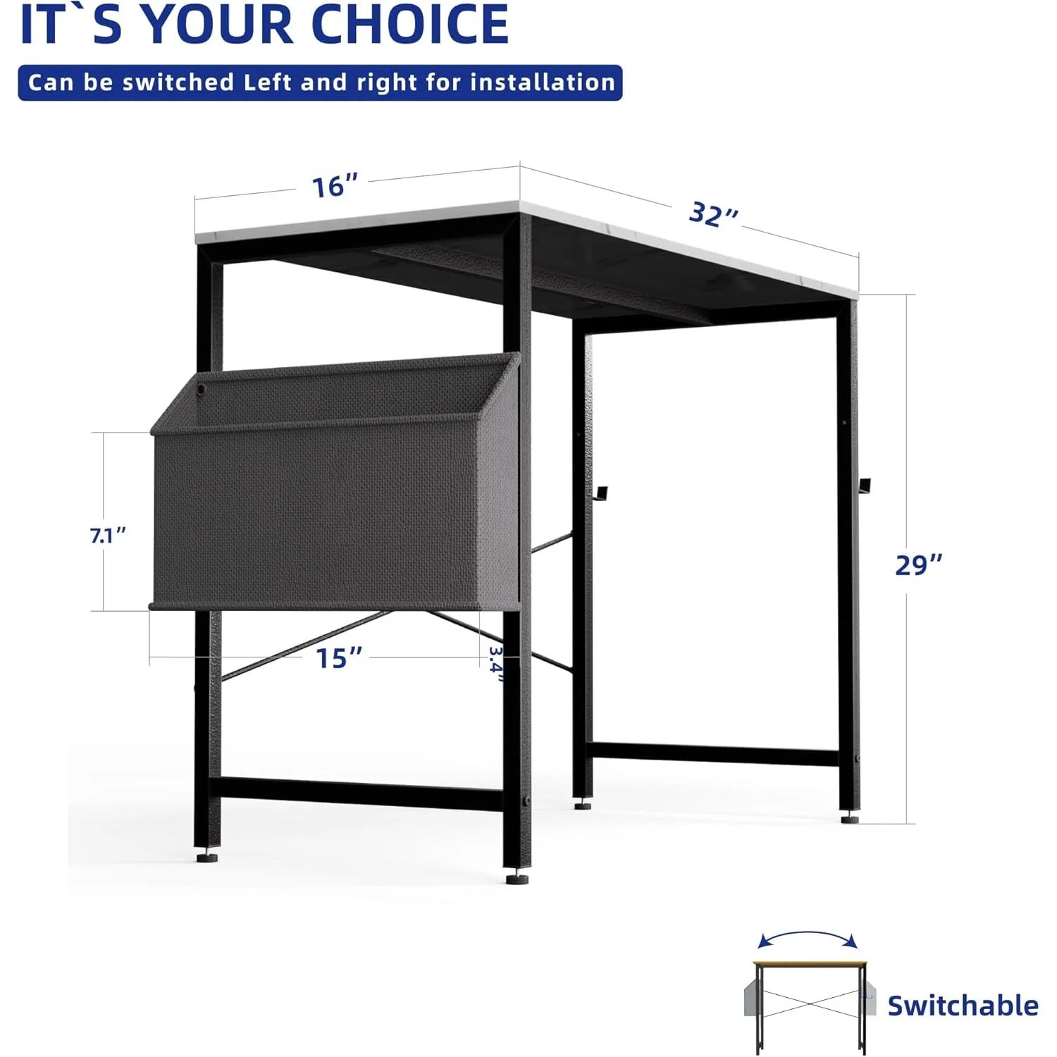 32 inch small space computer desk with storage bag, headphone hook, small office desk, study, writing desk