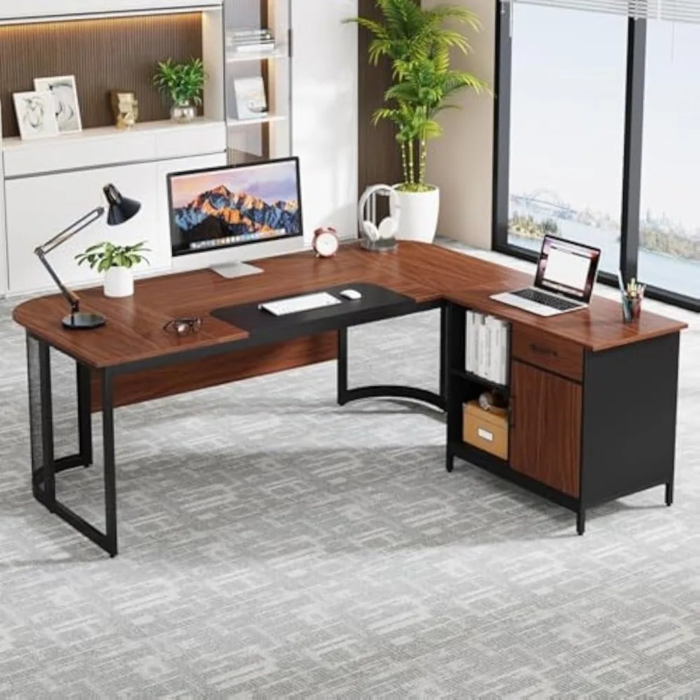 63-Inch Executive Office Desk with Drawer Cabinet for Home Office