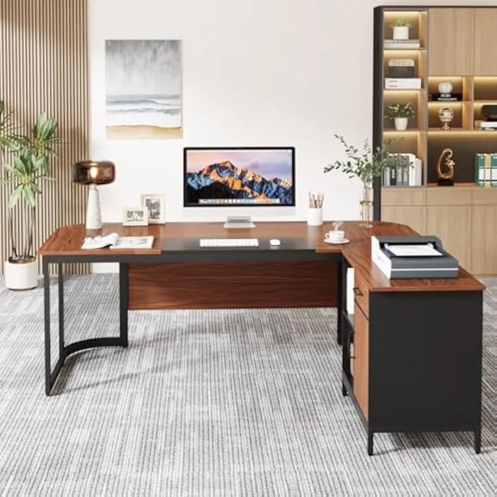 63-Inch Executive Office Desk with Drawer Cabinet for Home Office