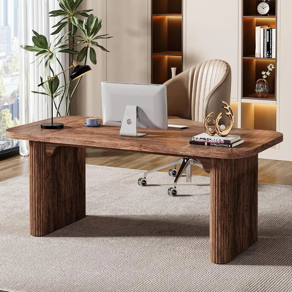 62-Inch Executive Desk, Large Computer Office Desk, Modern Office Desks & Workstations with Double Pedestal, Writing Table Work 62-Inch Executive Desk, Large Computer Office Desk, Modern Office Desks & Workstations with Double Pedestal, Writing Table Work