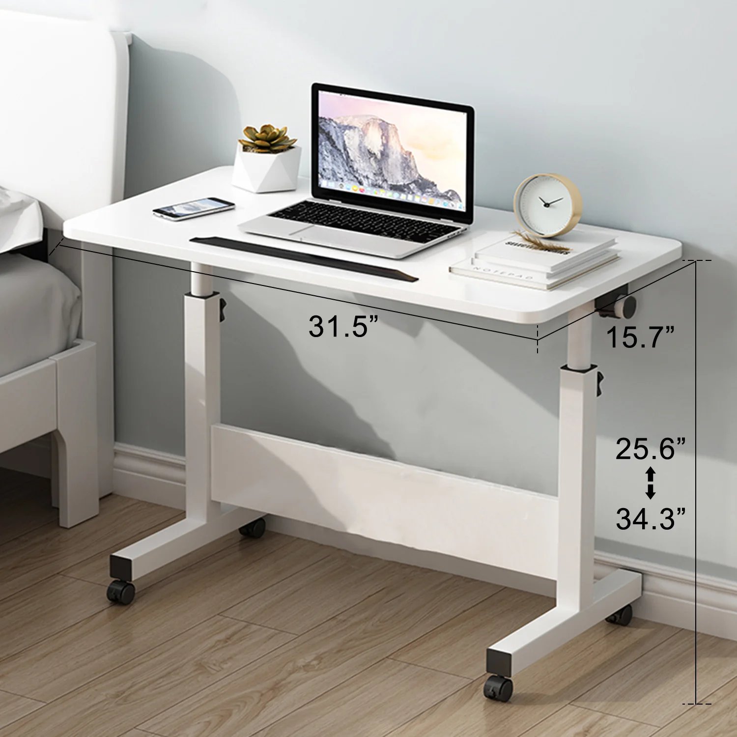 Rolling Desk Adjustable Height,Rolling Computer Cart,Portable Laptop Desk,Small Adjustable Home Office Desk,Rolling Laptop Desk