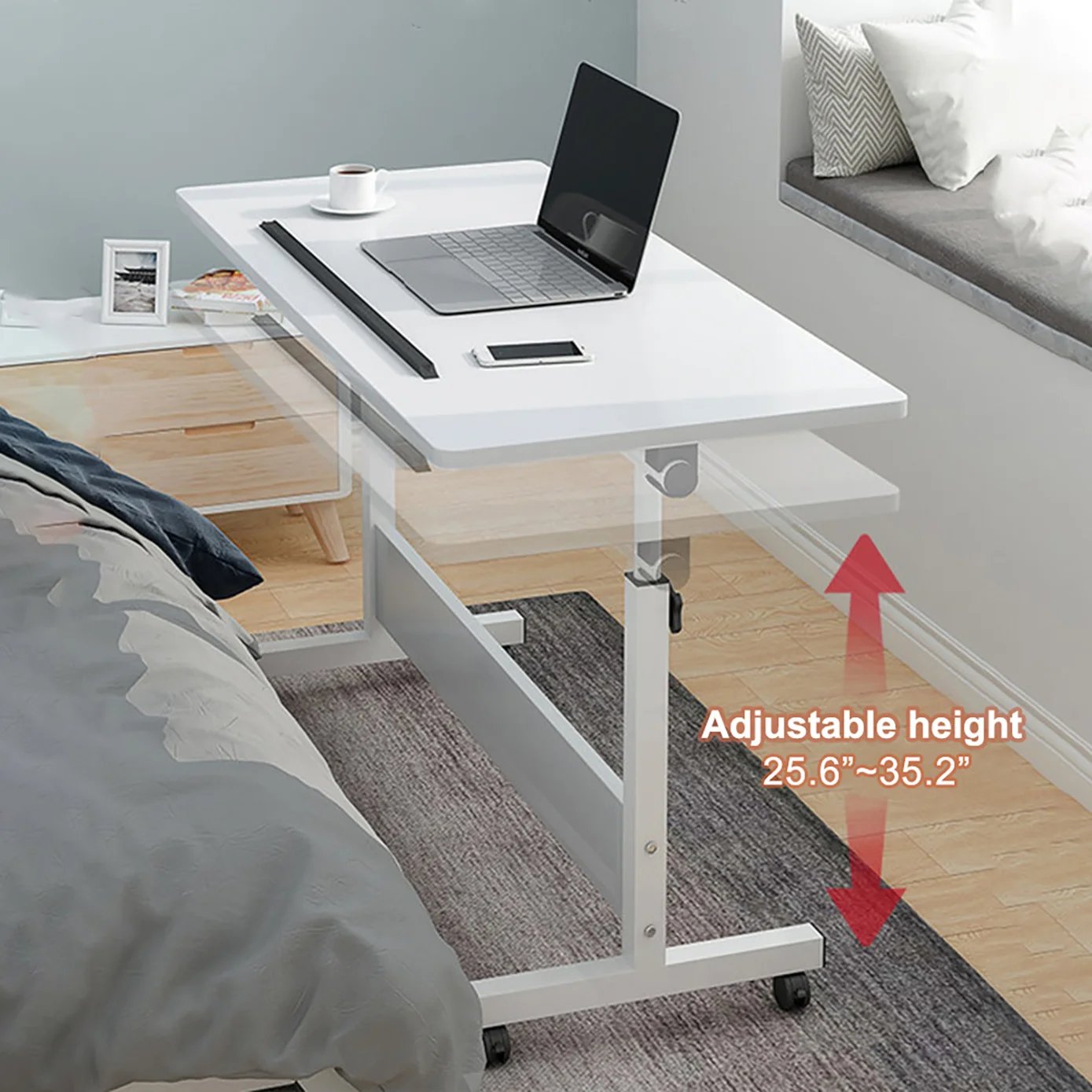 Rolling Desk Adjustable Height,Rolling Computer Cart,Portable Laptop Desk,Small Adjustable Home Office Desk,Rolling Laptop Desk