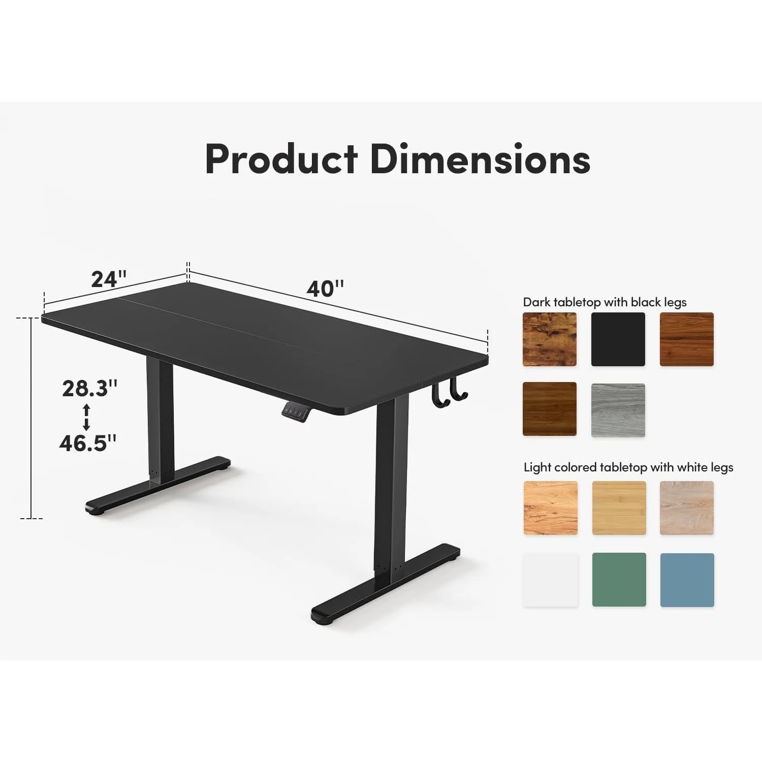 Electric standing desk, height adjustable standing desk, 40 x 24 inch sitting upright home office desk, black