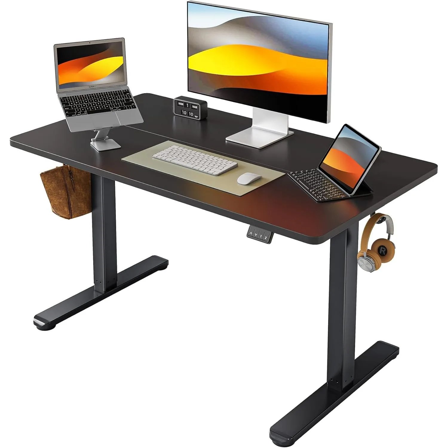 Electric standing desk, height adjustable standing desk, 40 x 24 inch sitting upright home office desk, black