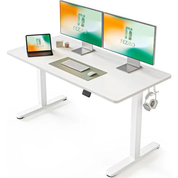 Electric Standing Desk, 55 x 24 Inches Height Adjustable Stand up Desk, Sit Stand Home Office Desk, Computer Desk,white