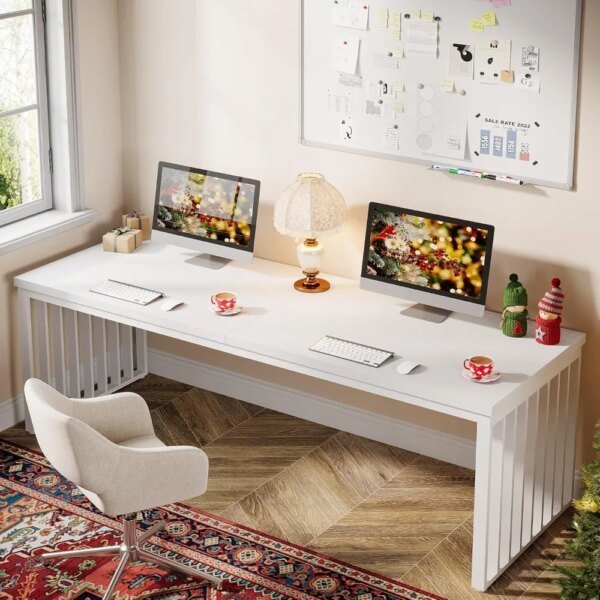 78" Computer Desk, Extra Long 2-Person Desk with Metal Legs, Double Writing Table with Spacious Space, Industrial Wooden Office
