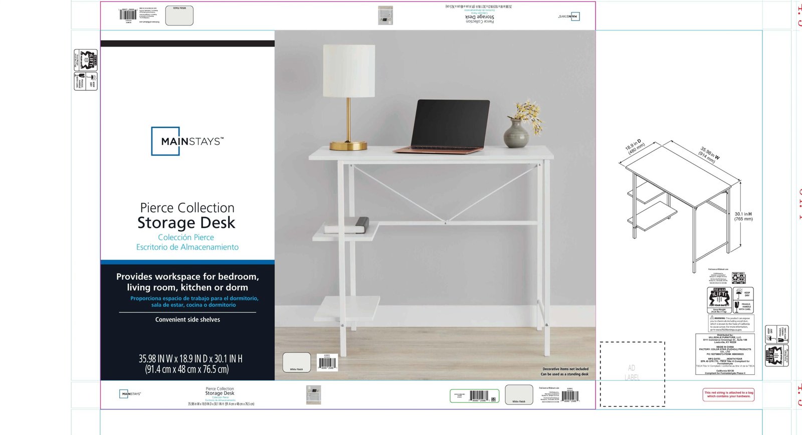 Pierce 30 inch Tall Storage Desk, White