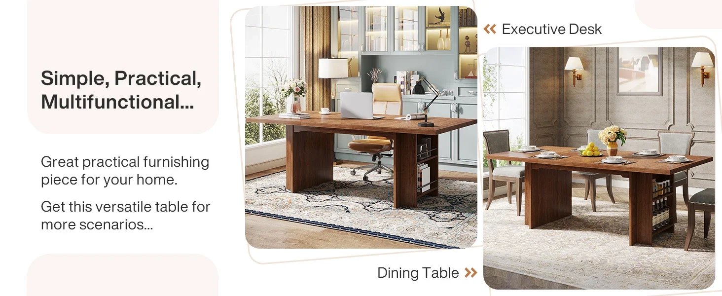 63 Inches Office Executive Desk, Home Office Desk Large Computer Writing Table with Storage, Wood Workstation Desk Small