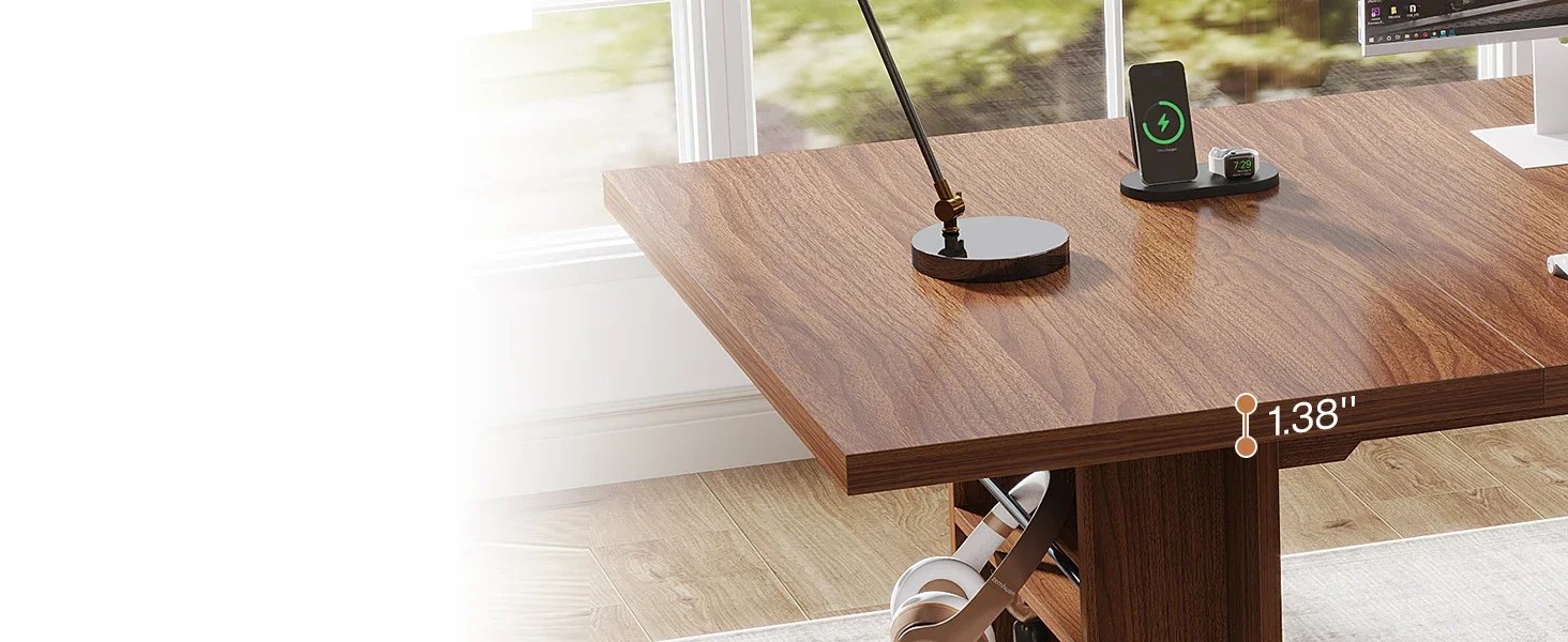 63 Inches Office Executive Desk, Home Office Desk Large Computer Writing Table with Storage, Wood Workstation Desk Small