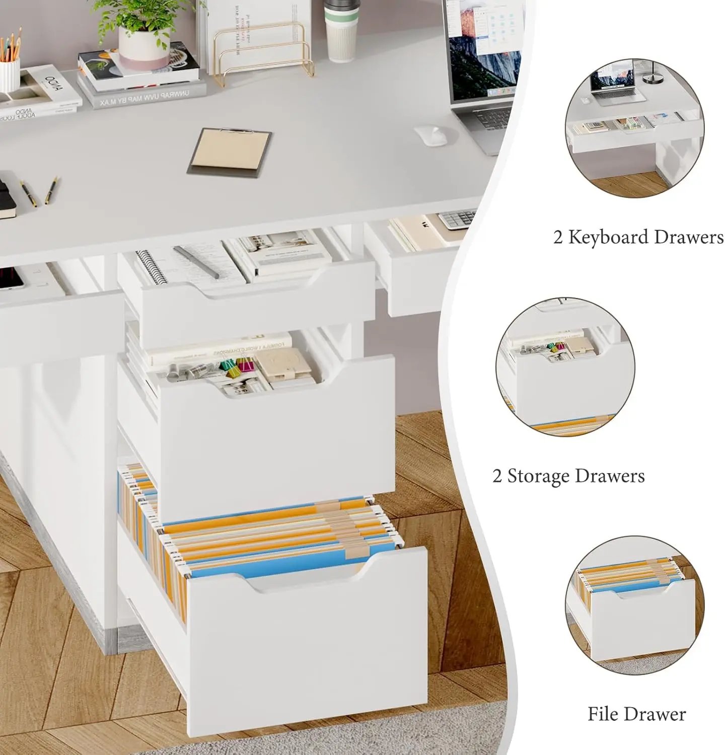 Two Person Desk with 5 Drawers, Double Desk with Storage for 2 People, 78 Inch Extra Long Computer Desk Workstation with File