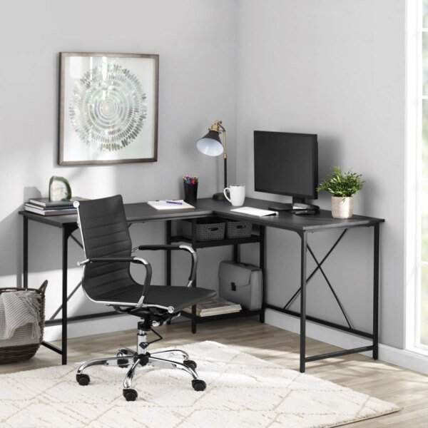 Two-Way Convertible Desk with Lower Storage Shelf, Charcoal, For Adults and Teens