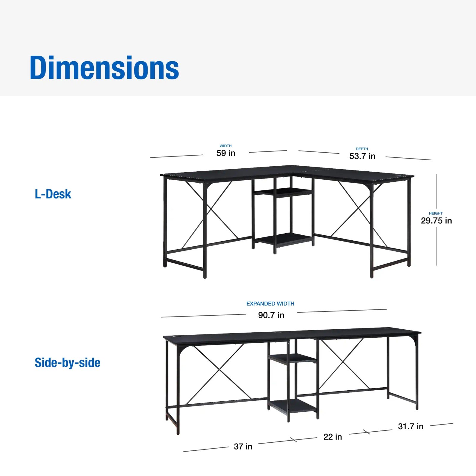 Two-Way Convertible Desk with Lower Storage Shelf, Charcoal, For Adults and Teens