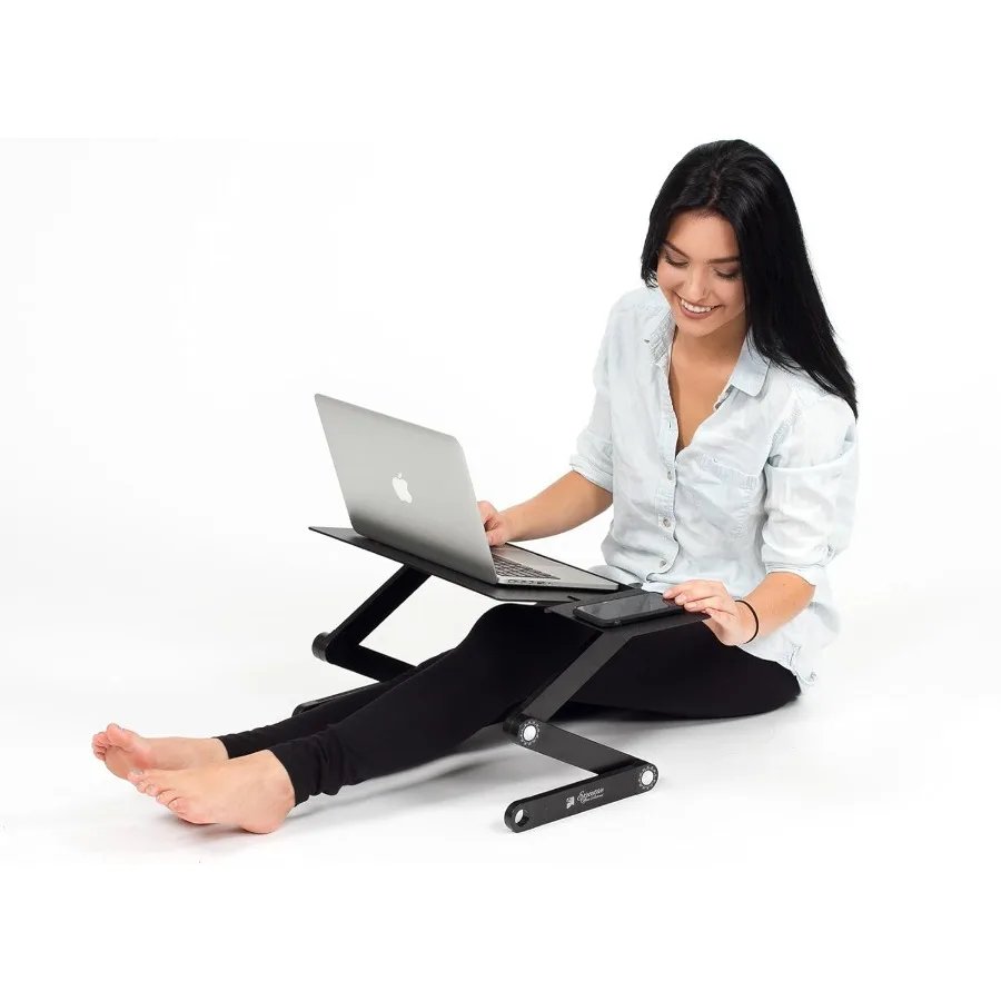Executive Office Solutions Portable Adjustable Aluminum Laptop Desk Stand Table Vented w CPU Fans Mouse Pad Side Mount-Notebook