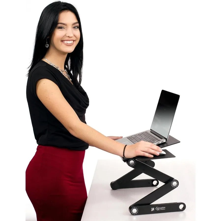 Executive Office Solutions Portable Adjustable Aluminum Laptop Desk Stand Table Vented w CPU Fans Mouse Pad Side Mount-Notebook