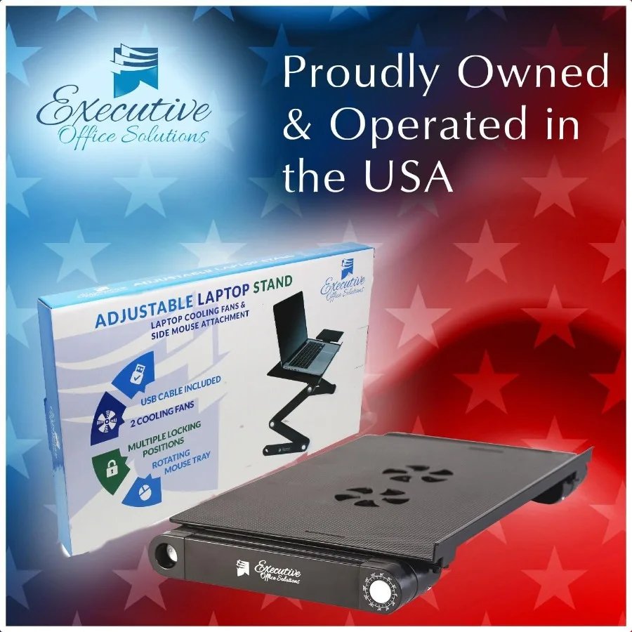 Executive Office Solutions Portable Adjustable Aluminum Laptop Desk Stand Table Vented w CPU Fans Mouse Pad Side Mount-Notebook