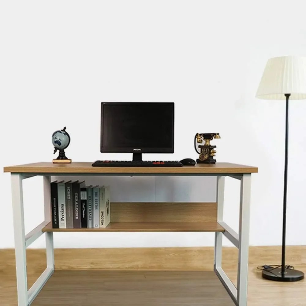 Computer Desk with Bookshelf, 44in Wood Office Writing Desk with Storage Shelves Modern Laptop Table Study Table Workstation