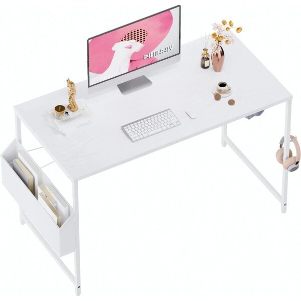 47 Inch Computer Desk for Small Spaces with Storage Bag, Home Office Work Desk with Headphone Hook, Small Office Desk Study